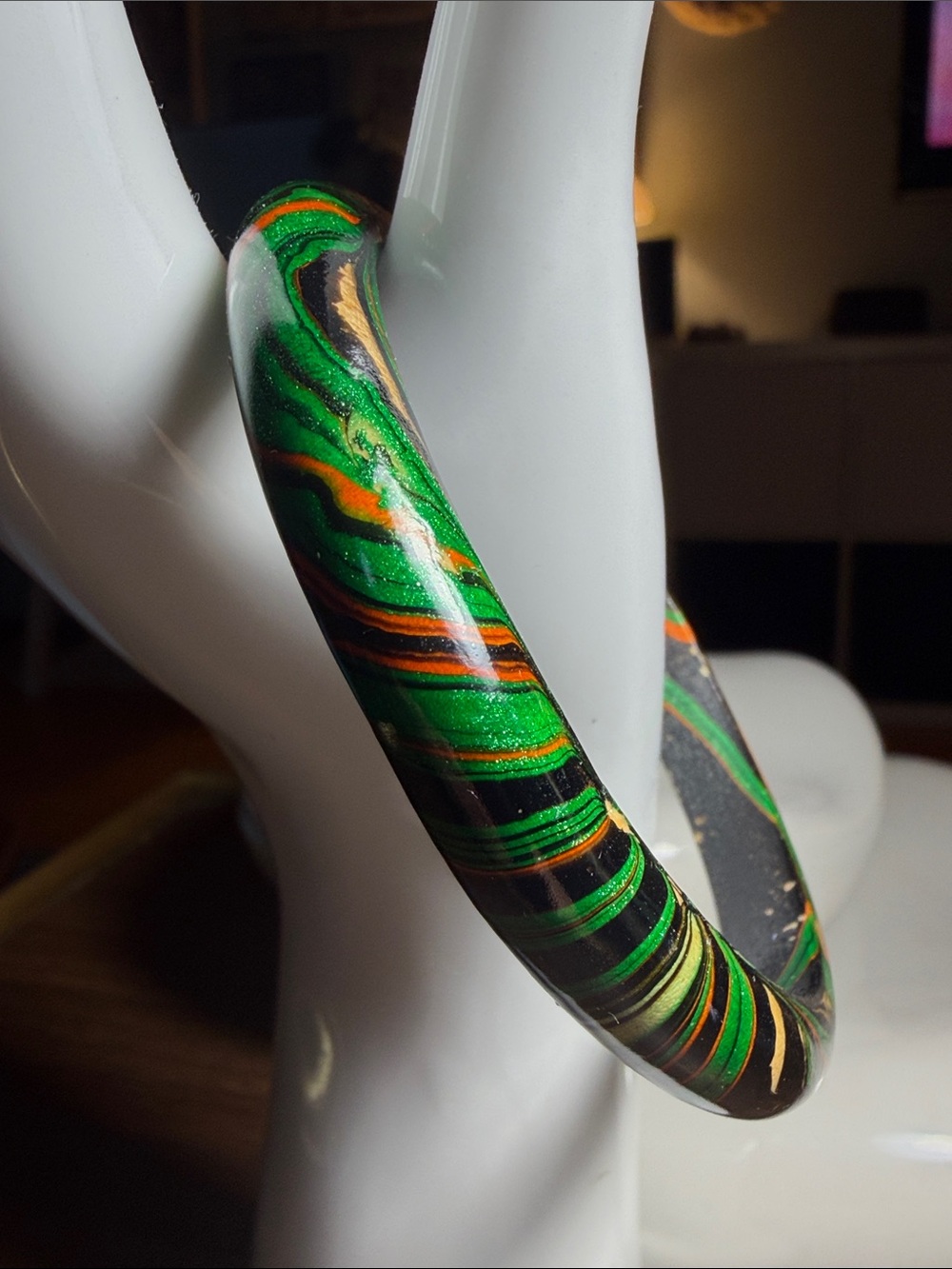 Vintage Green Swirl Bangle Bracelet. I believe it’s wood.